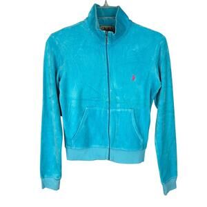 Juicy Couture Teal Aqua Long Sleeve Cropped Terry Cloth Track Jacket M